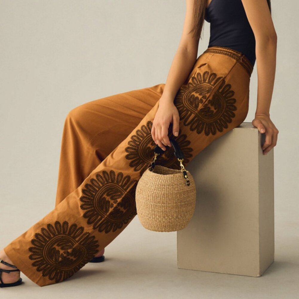 Ollari Embroidered Wide-Leg Pants